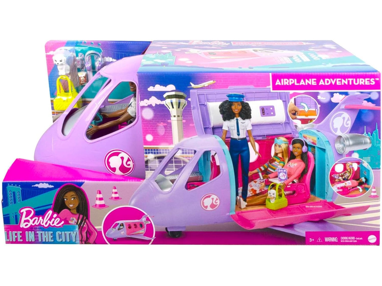 Barbie Brooklyn aereo con bambola pilota e accessori, per bambini dai 6+ anni, Mattel