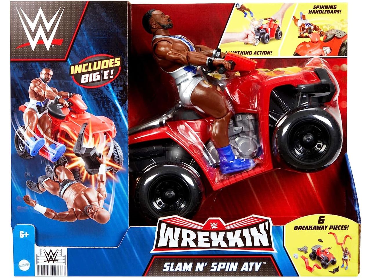 World wrestling entertainment wwe  wrekkin' veicolo slam n spin atv con personaggio big e snodato con accessori