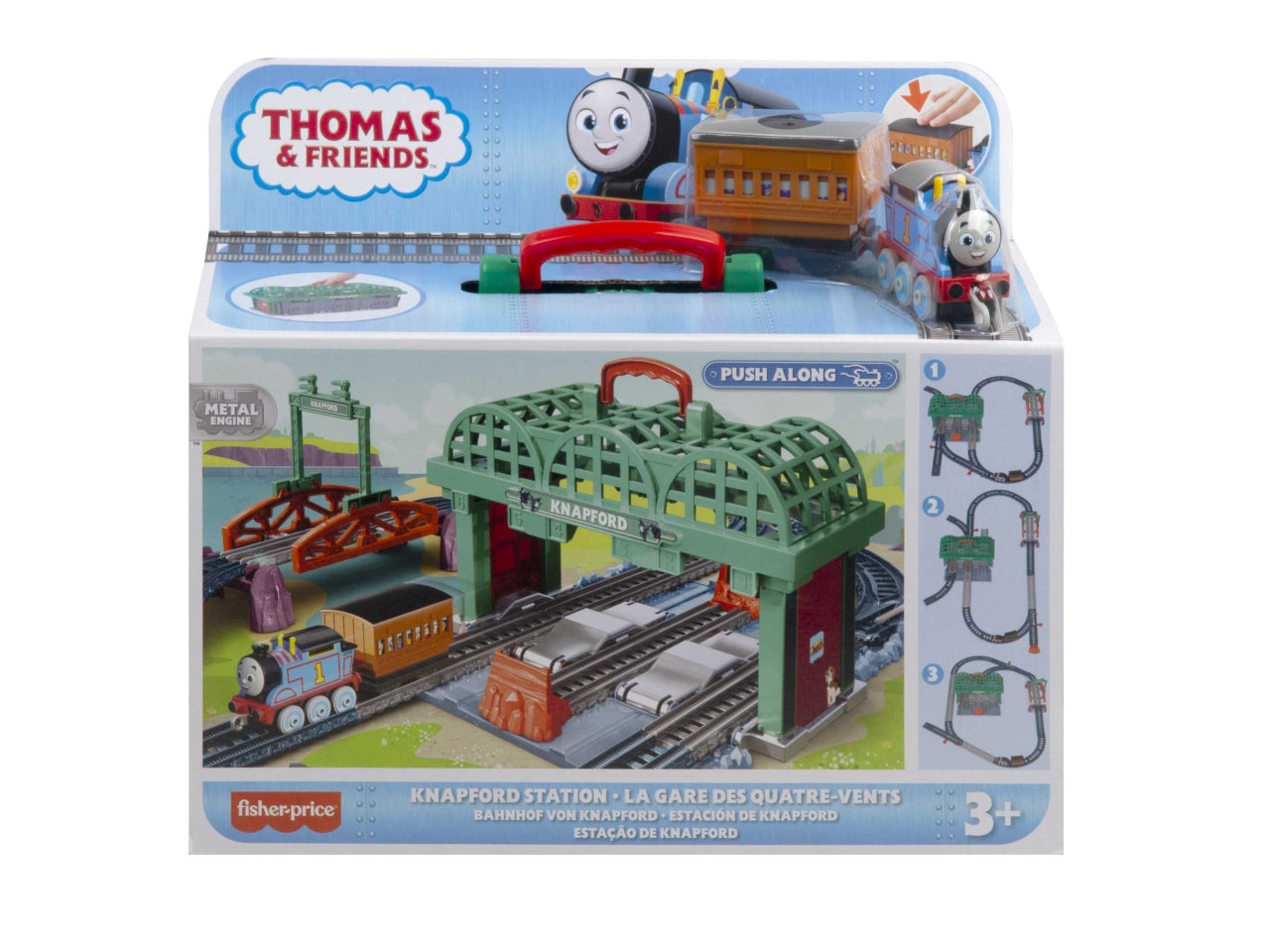 Thomas & Friends, Il Trenino Thomas, Stazione di Knapford pista con Playset 2 in 1 e Valigetta, Giocattolo per Bambini 3+ Anni - Mattel