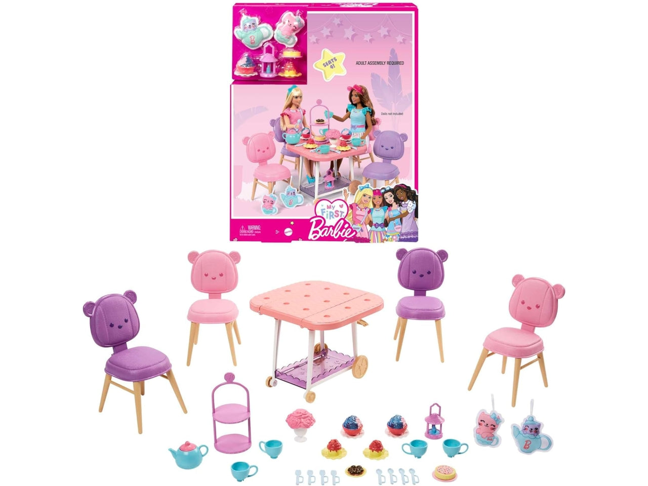 Barbie My First Tea Party, carrellino con sedie e accessori per bambini dai 3+ anni, Mattel
