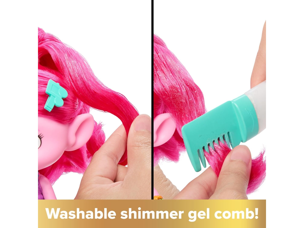 Trolls Regina Poppy con capelli glitter e 15+ accessori, per bambine dai 3+ anni, Mattel