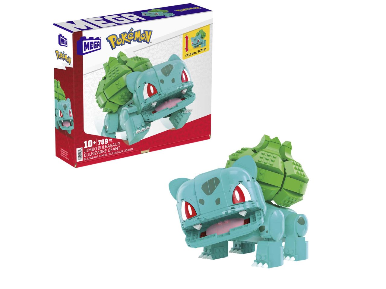 Mattel mega pokemon personaggio bulbasaur alto 17cm da costruire con 789 mattoncini