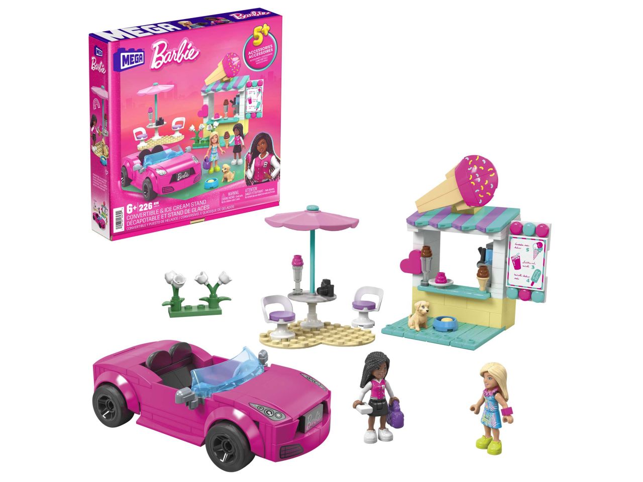 Mattel barbie mega auto cabrio con 2 micro dolls incluse da costruire con 226 mattoncini