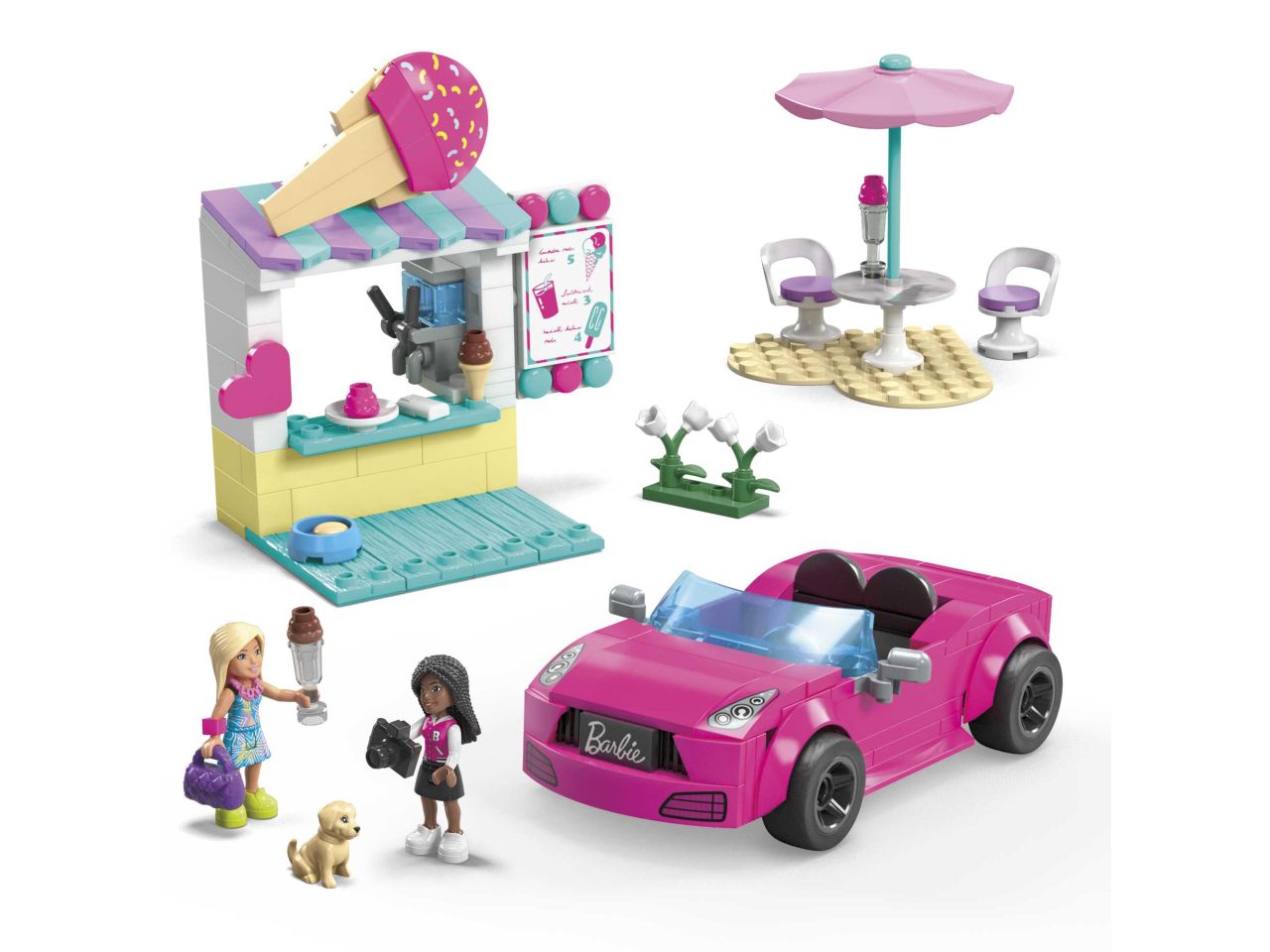 Mattel barbie mega auto cabrio con 2 micro dolls incluse da costruire con 226 mattoncini