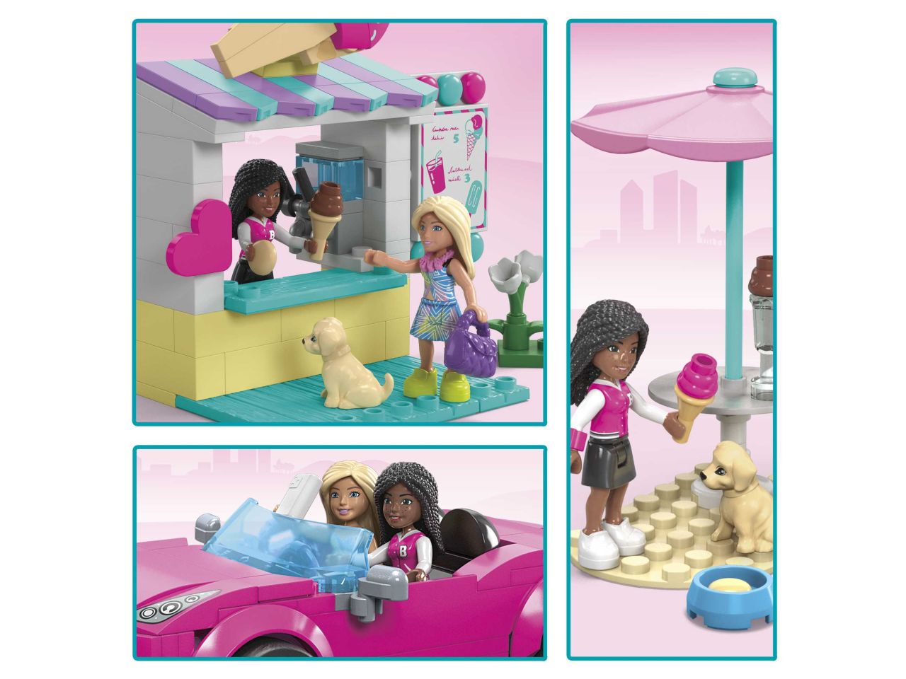 Mattel barbie mega auto cabrio con 2 micro dolls incluse da costruire con 226 mattoncini