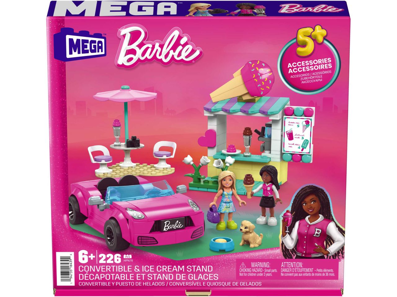 Mattel barbie mega auto cabrio con 2 micro dolls incluse da costruire con 226 mattoncini
