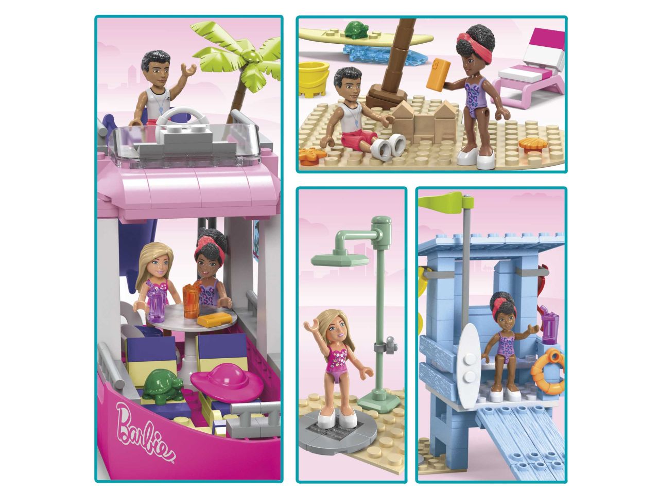 Mattel barbie mega barca dei sogni con 3 micro dolls e 2 animali inclusi da costruire con 317 mattoncini