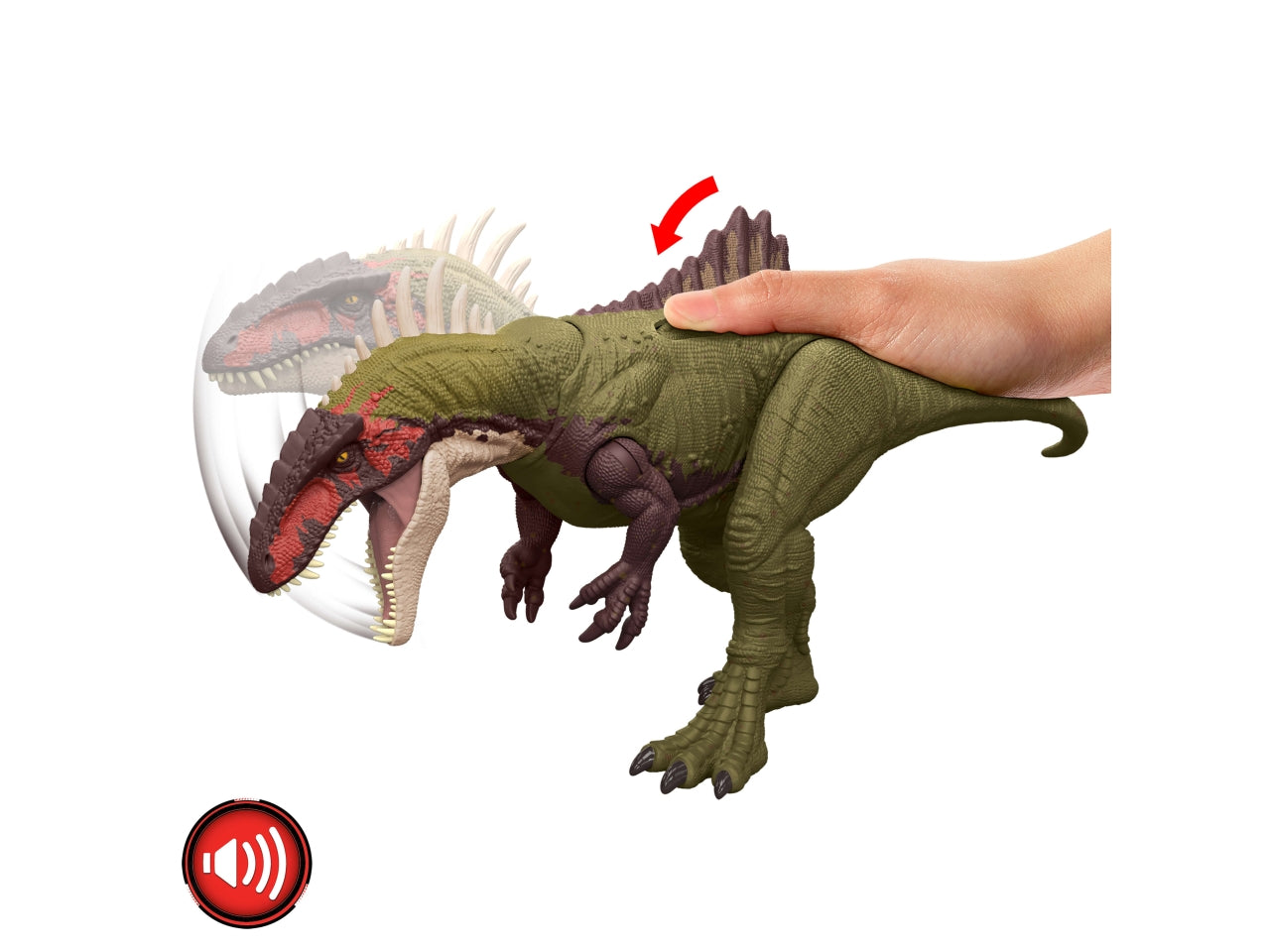 Mattel Jurassic World: Teoria del Caos Netflix - Becklespinax Battaglie Ruggenti dinosauro con elementi sonori e d'azione ruggito colpo di testa furioso e aculei che si estendono 4+ anni HXF52