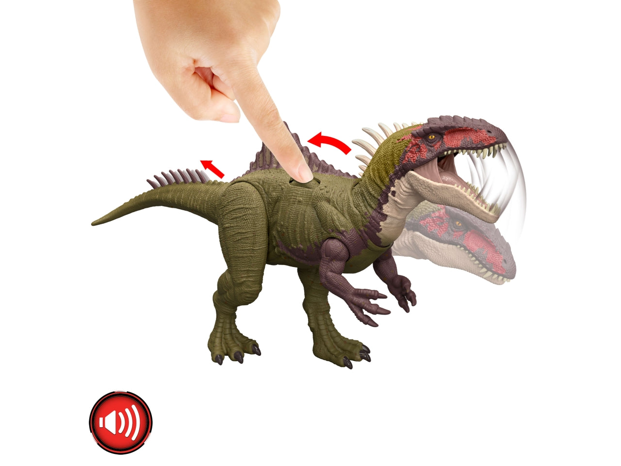 Mattel Jurassic World: Teoria del Caos Netflix - Becklespinax Battaglie Ruggenti dinosauro con elementi sonori e d'azione ruggito colpo di testa furioso e aculei che si estendono 4+ anni HXF52