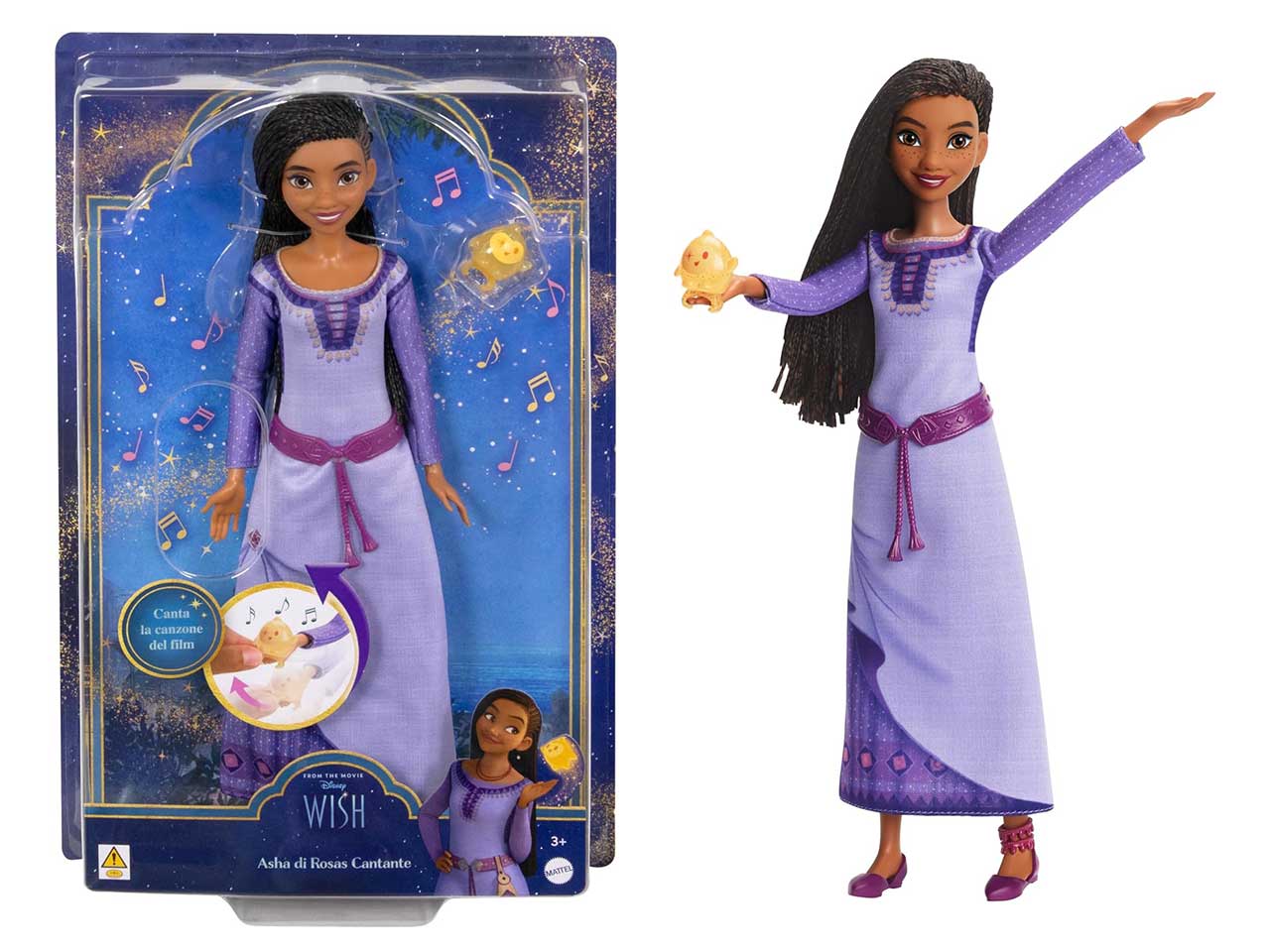 Asha di Rosas Disney Wish con personaggio, canta la canzone del film, per bambini dai 3+ anni, Mattel
