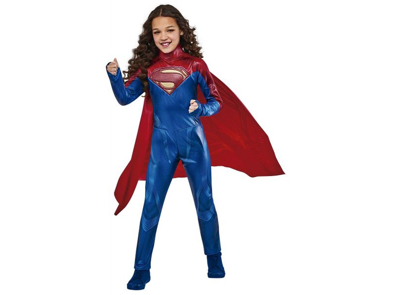 Rubies costume supergirl deluxe taglia s 7-8 anni per bambina- tuta con dettagli stampati e mantellina