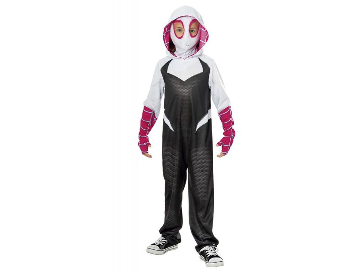 Rubies costume ghost spider gwen taglia s 7-8 anni per bambina -tuta con dettagli stampati e copristivali e mascherina in tessuto