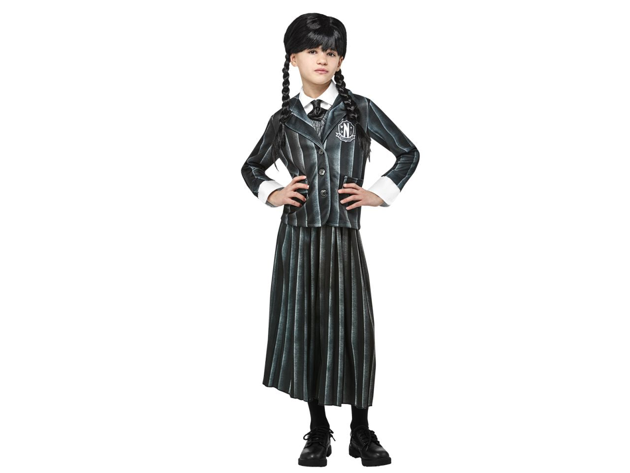 Rubies costume mercoledi' taglia s 3-4 anni - top con collo e cravatta, giacca e gonna