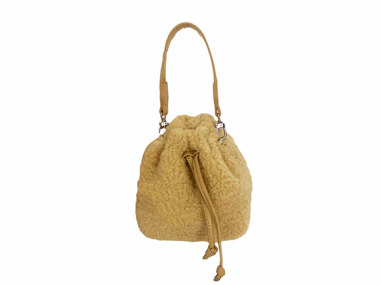 Borsa sacchetto beige in ecopelliccia pecora