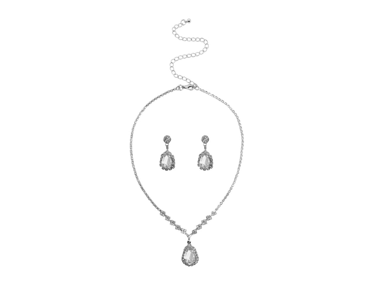 Collana e orecchini con goccia e strass
