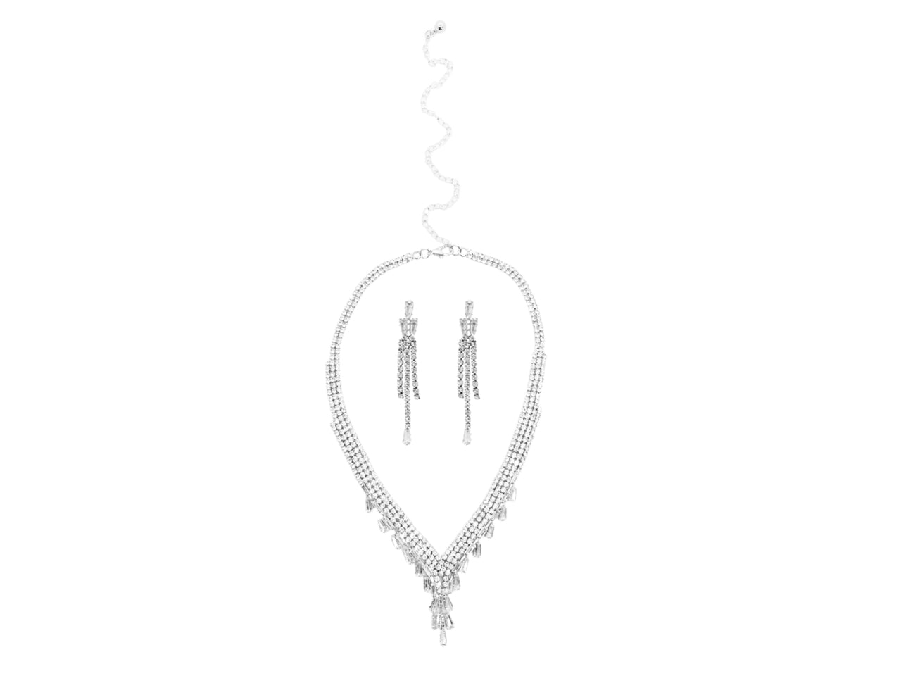 Set collana e orecchini con baguette crystal e strass rodio