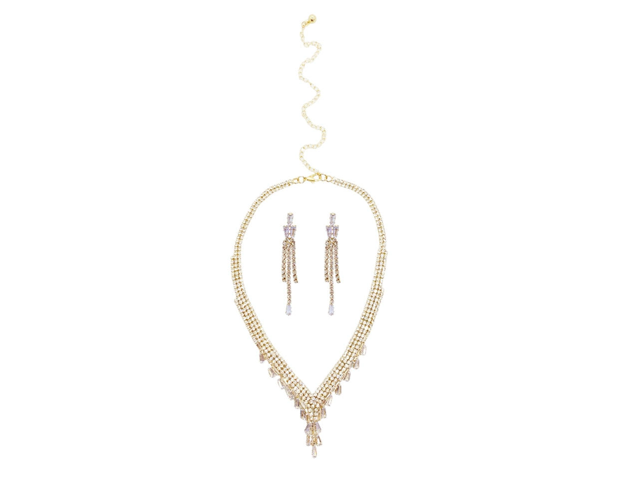 Set collana e orecchini con baguette crystal e strass oro