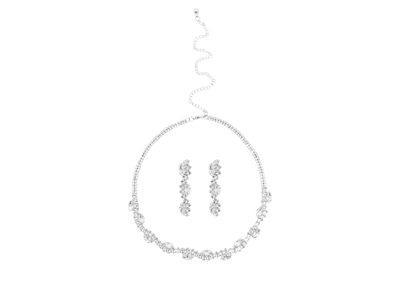 Set collana e orecchini con onda navette crystal e strass rodio