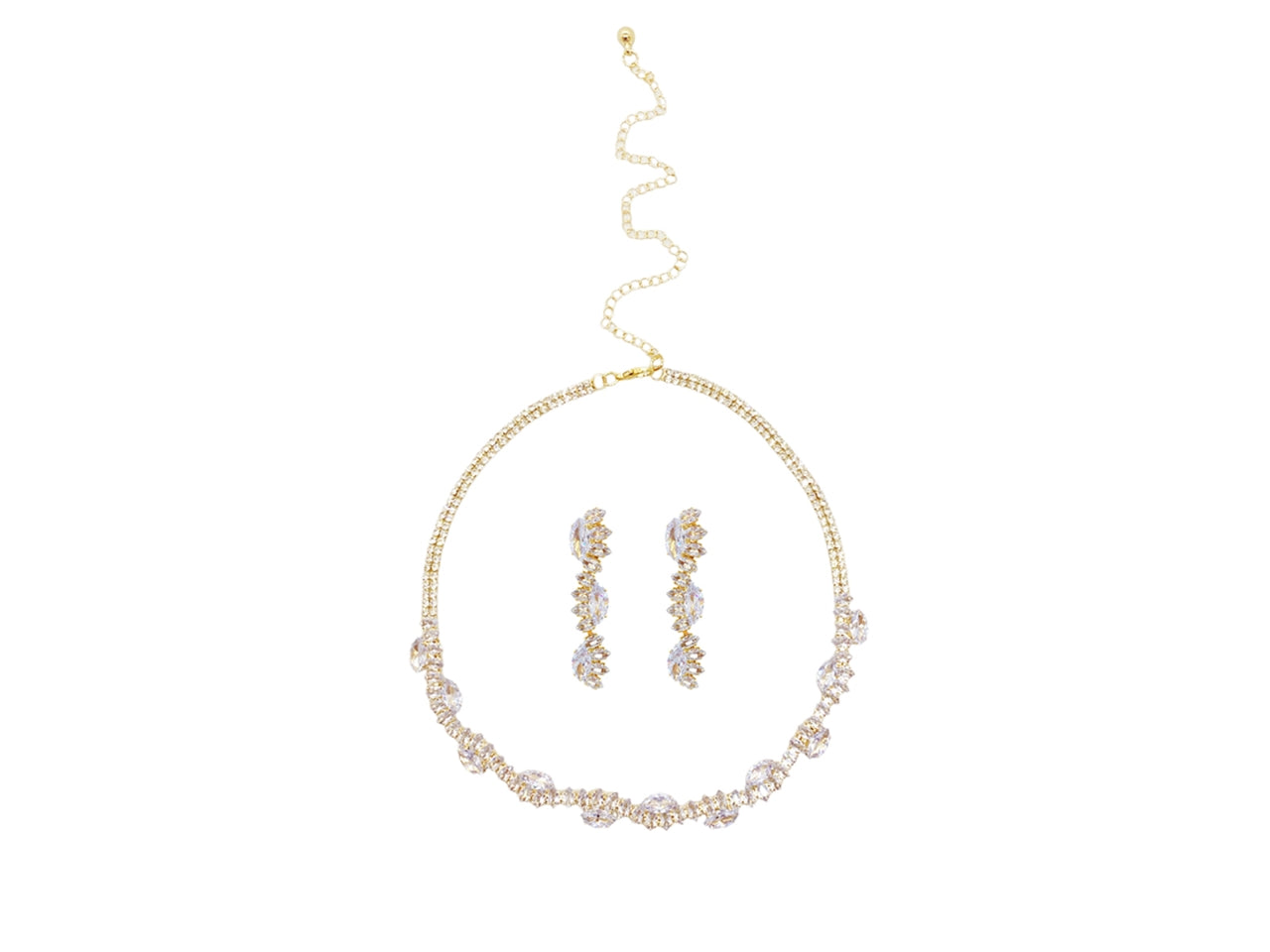 Set collana e orecchini con onda navette crystal e strass oro