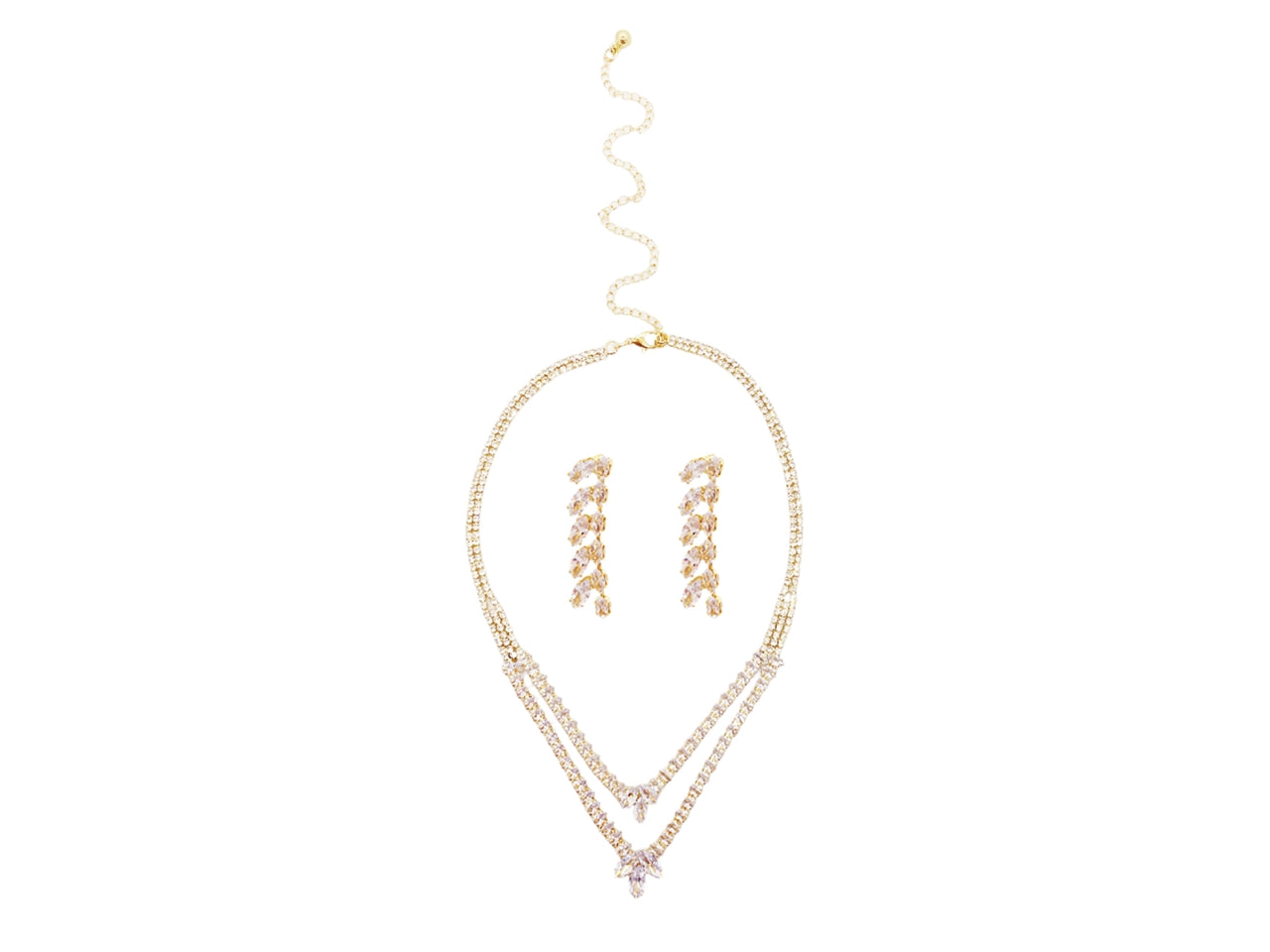 Set collana e orecchini due fili navette crystal e strass oro