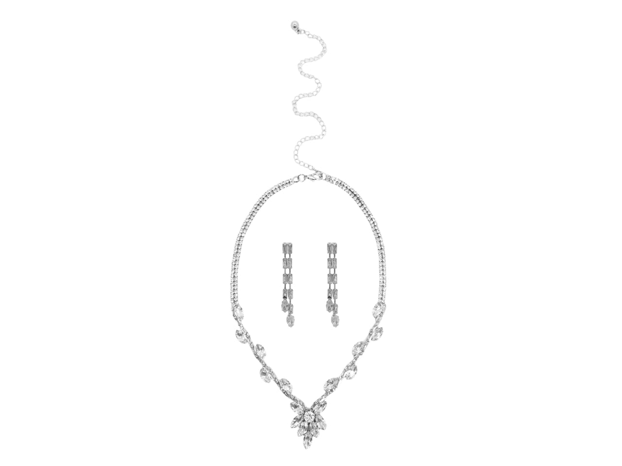 Set collana e orecchini con baguette crystal e strass rodio