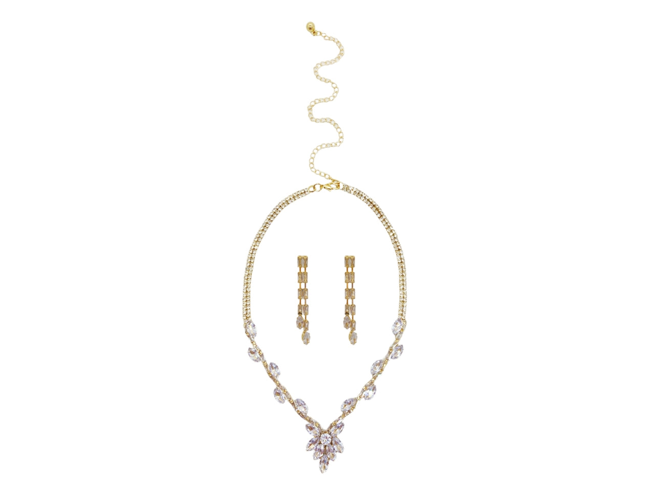 Set collana e orecchini con baguette crystal e strass oro