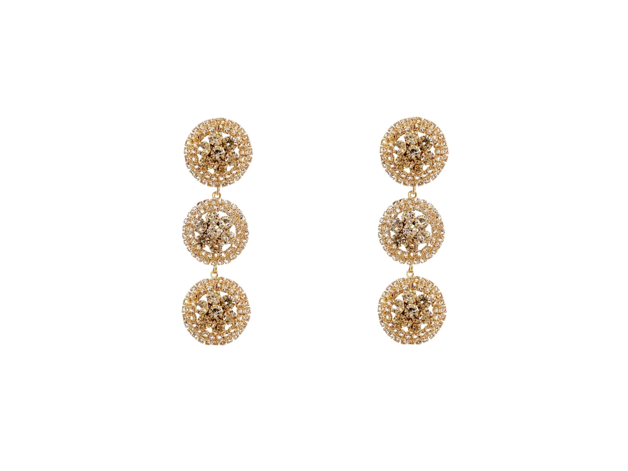 Orecchini con tre bottoni strass oro