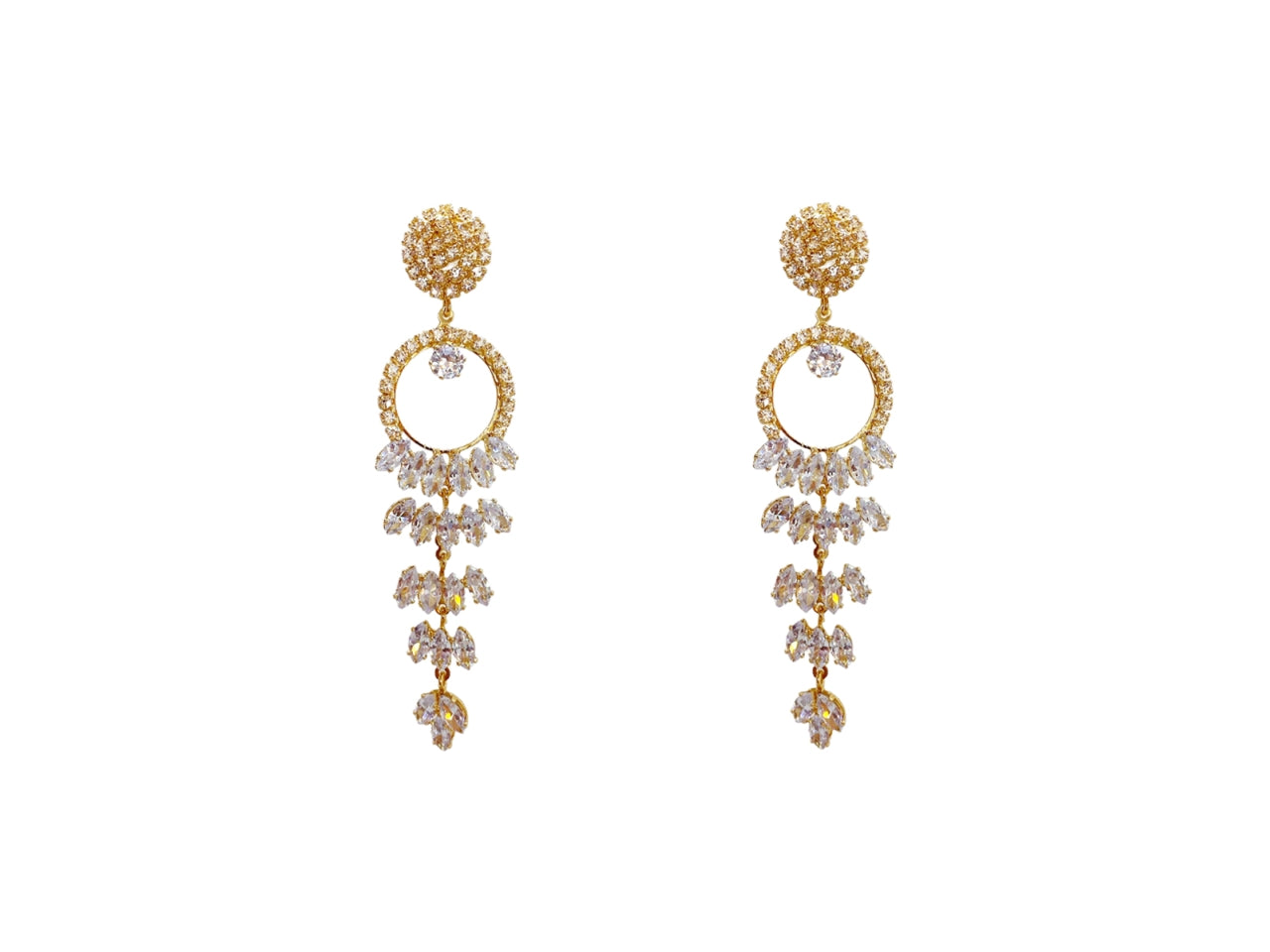 Orecchini toppa con cerchio strass e navette crystal oro