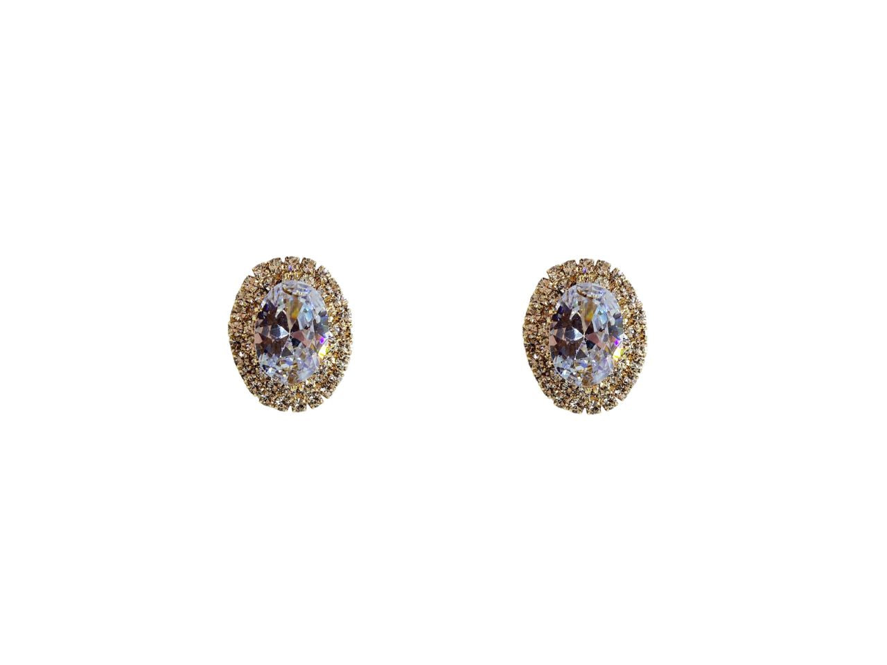 Orecchini con pietra ovale e strass oro