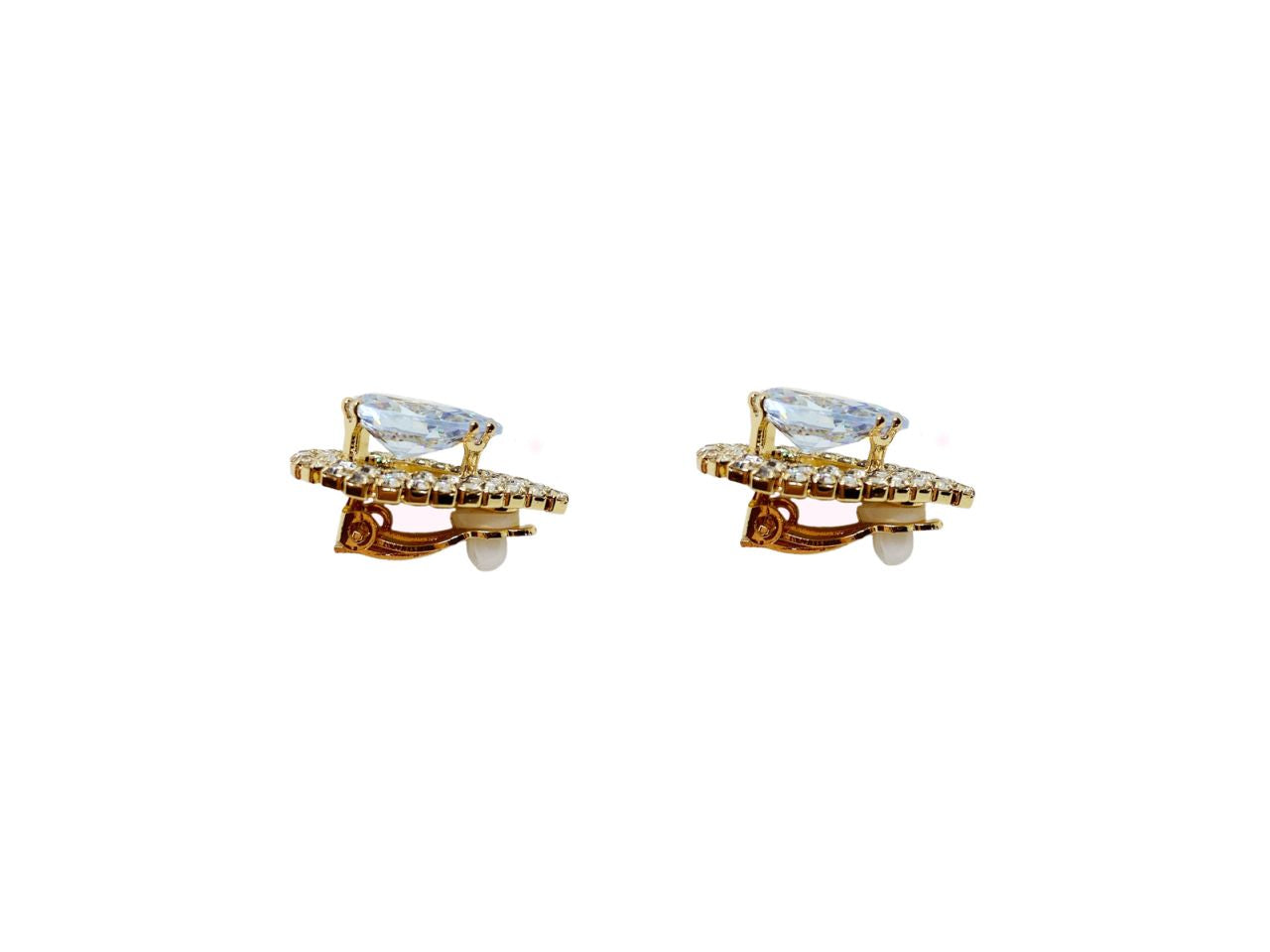 Orecchini con pietra ovale e strass oro