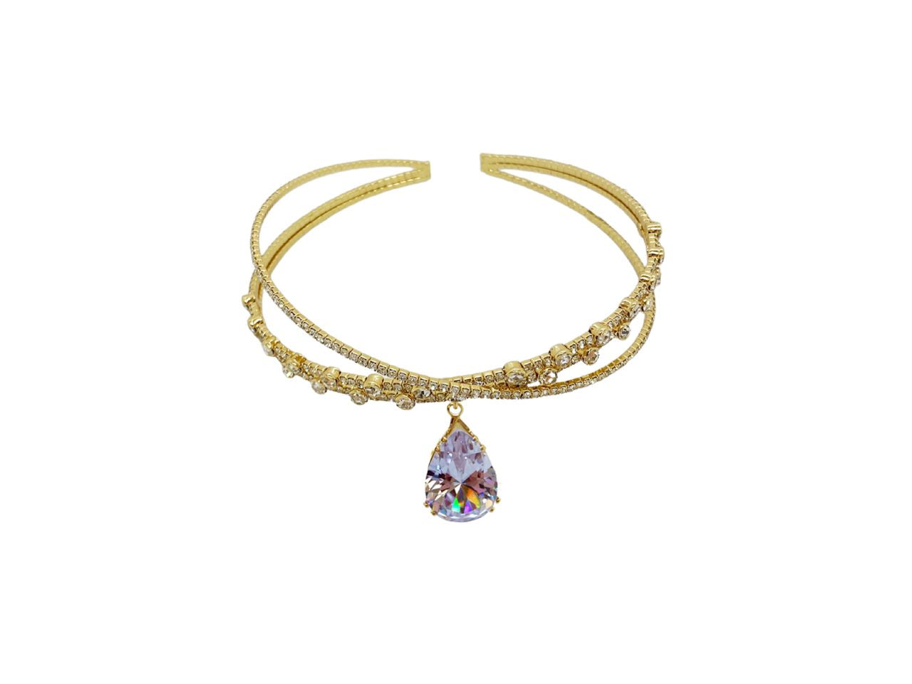 Collana con strass e goccia pendente oro