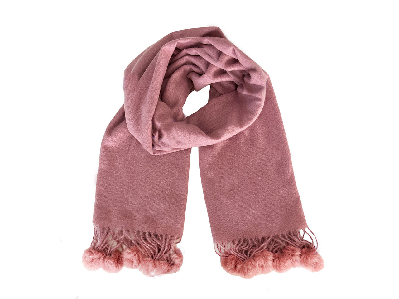 Sciarpa rosa da donna in poliestere con pon pon - tinta unita