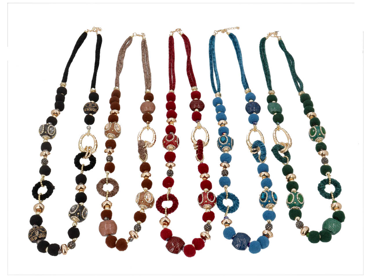 Collana lunga velluto con sfere