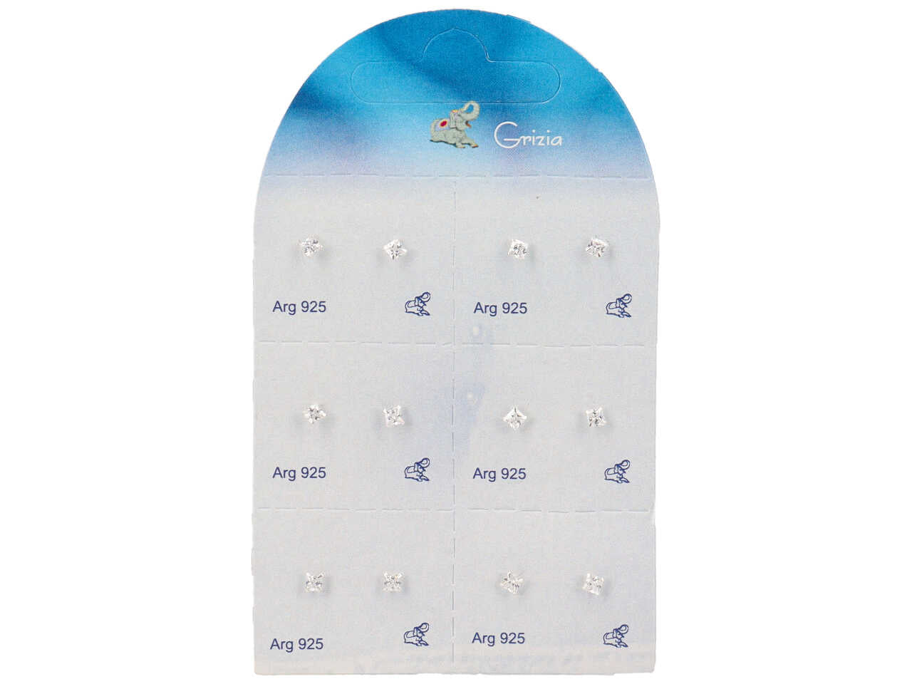 Orecchini con zirconi 2,5mm quadrato in argento 925 - la confezione comprende 12 orecchini