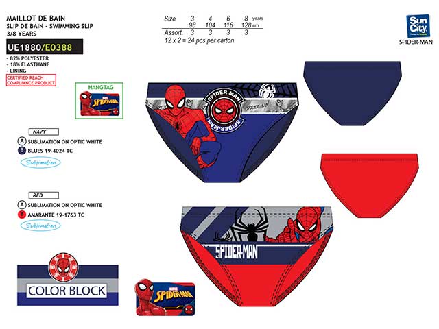 Costume da bagno bimbo slip 3-8 anni spiderman