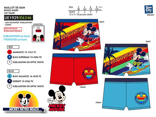 Costume da bagno bimbo boxer 3-8 anni mickey