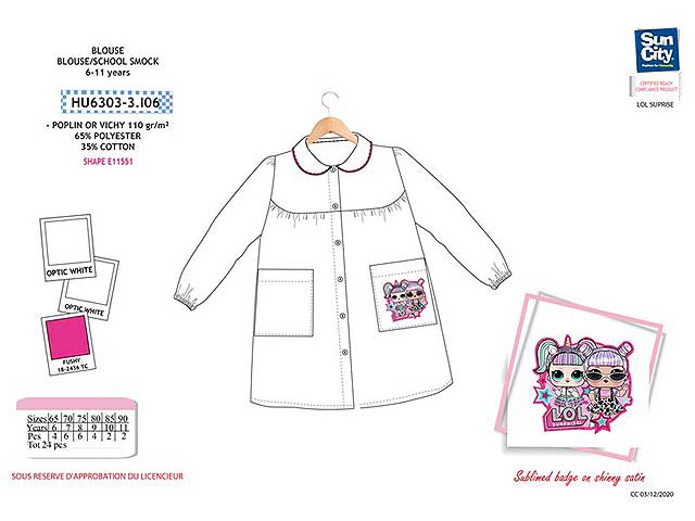 Lol grembiule scuola bianco 6-11anni hu6303-3.i06