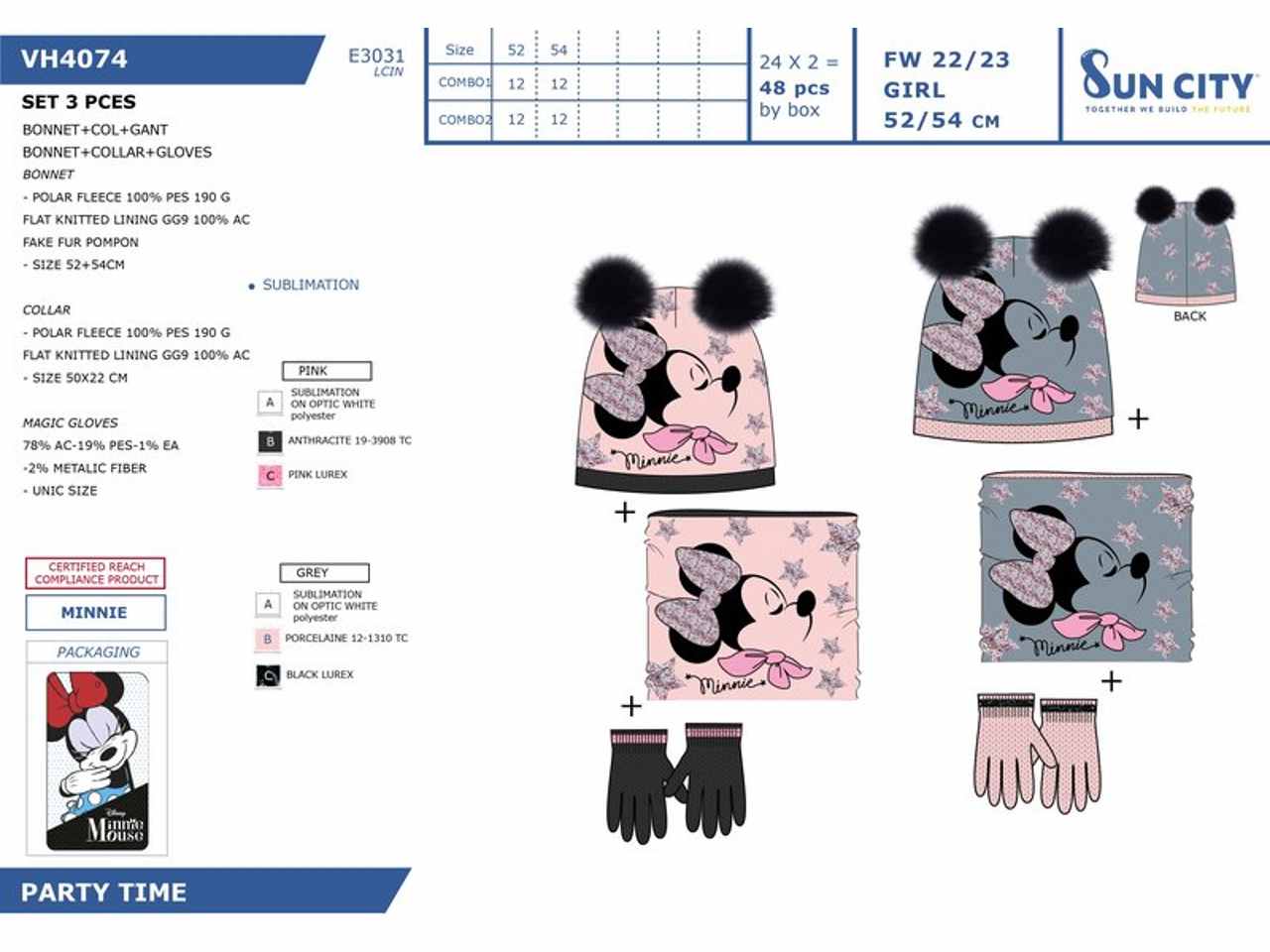 Minnie set 3 pezzi cappello collo e guanti taglia 52-54