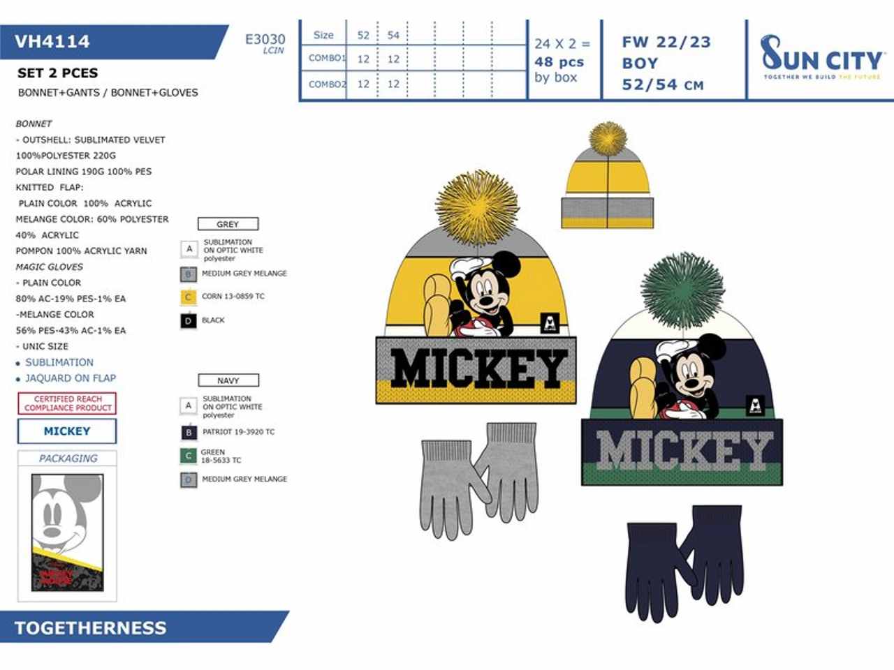 Mickey set 2 pezzi cappello e guanti taglie 52-54