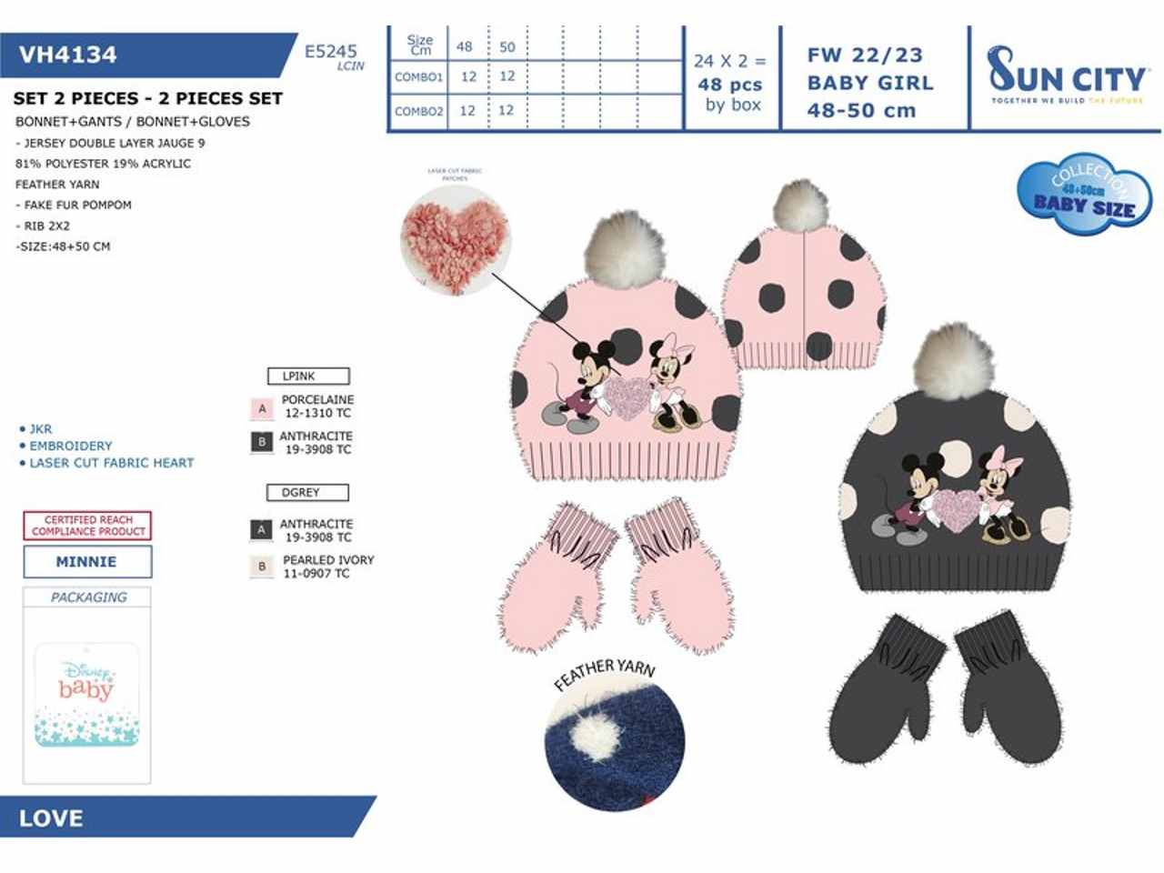 Minnie set 2 pezzi cappello e guanti taglia 48-50