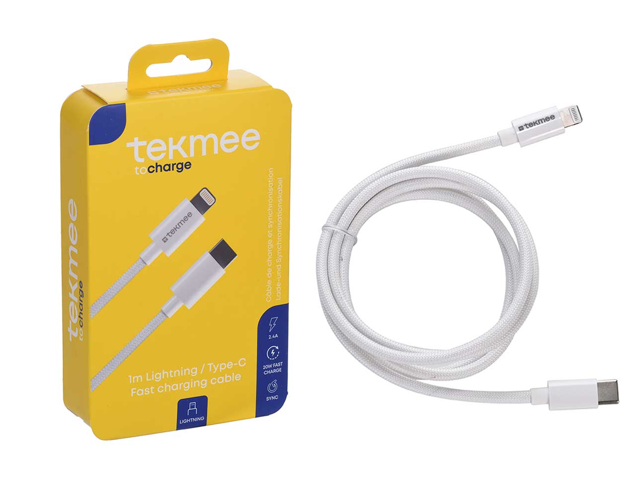 Cavo per ricarica rapida per tablet e smartphone tekmee 1m lightning/type-c