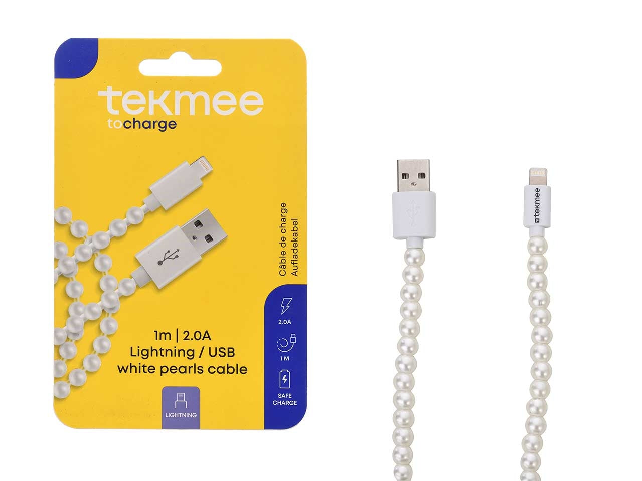 Tekmee cavo 1m usb con perle bianche luminose