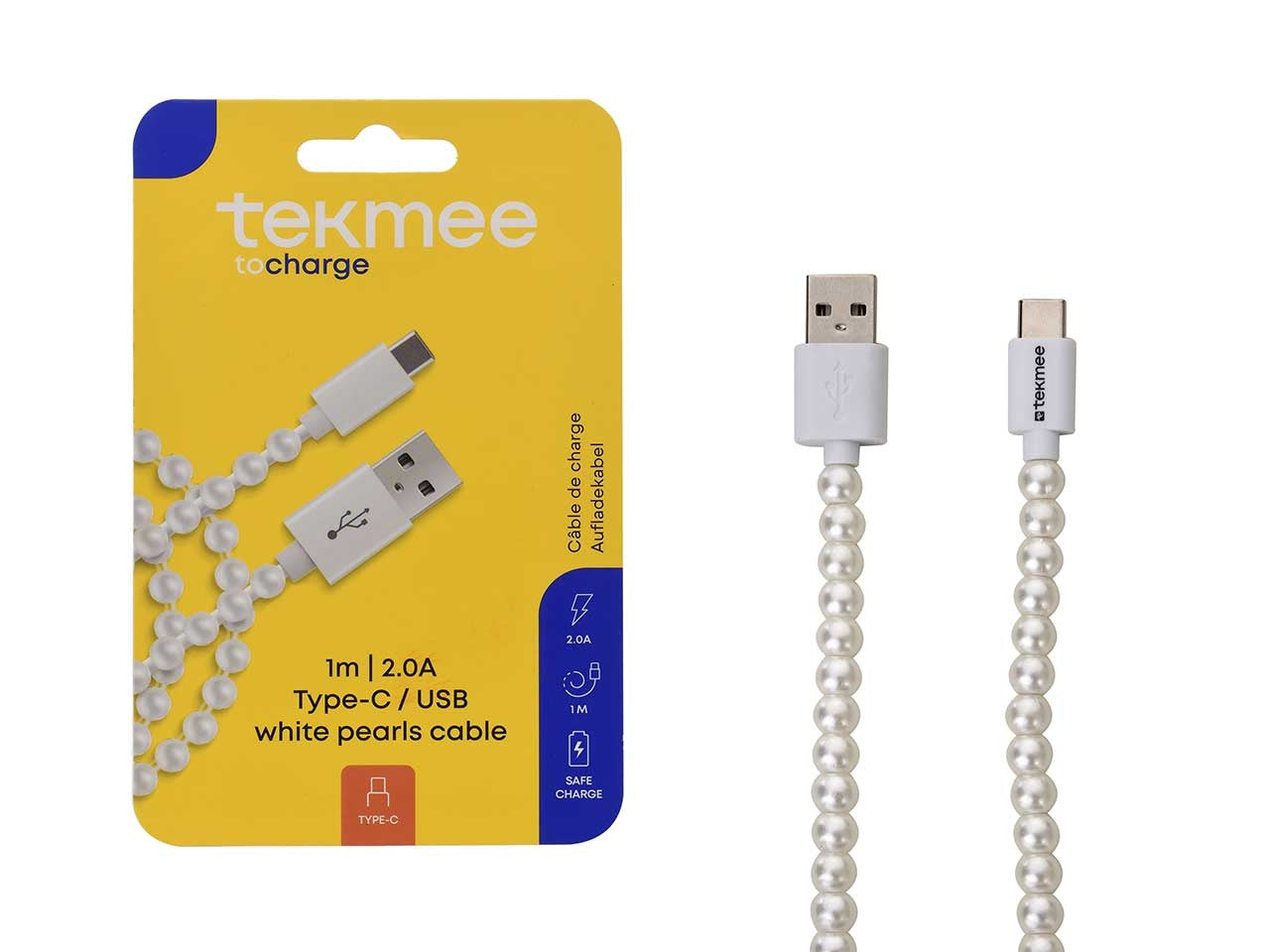 Tekmee cavo 1m usb / type-c con perle bianche luminose