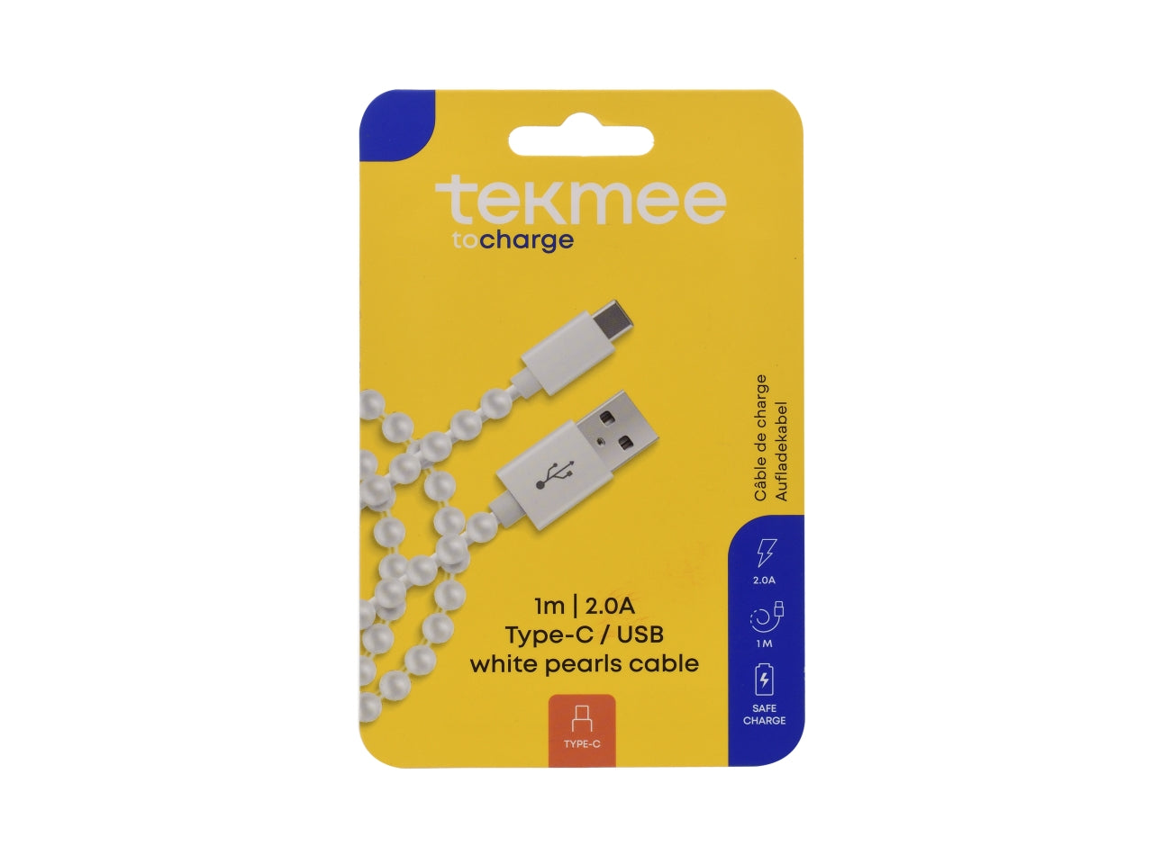 Tekmee cavo 1m usb / type-c con perle bianche luminose