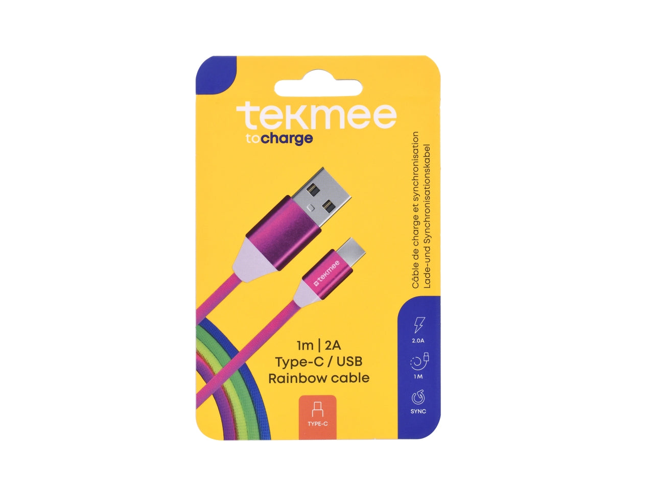 Tekmee cavo arcobaleno in silicone 1m usb type c