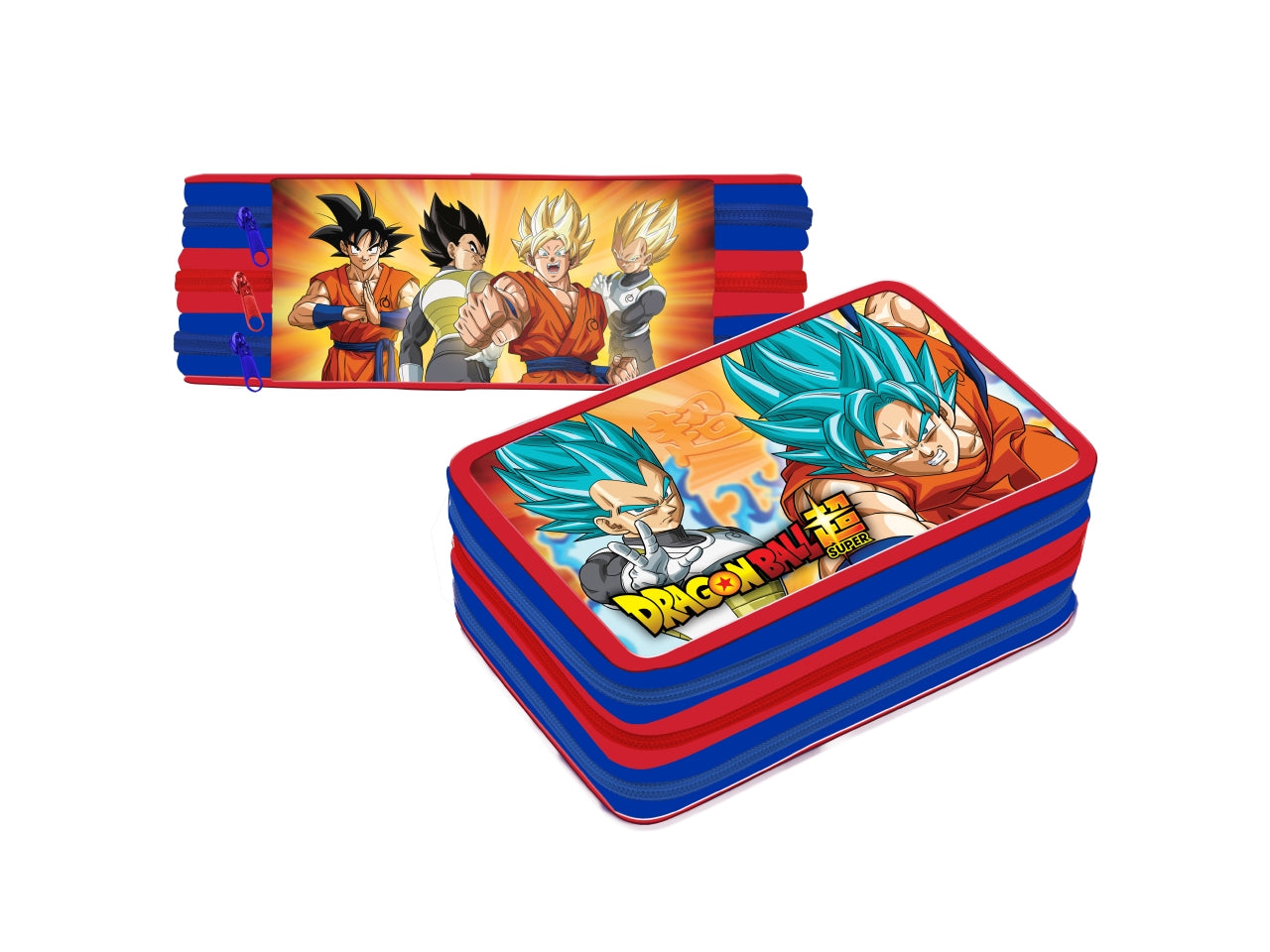 Astuccio scuola Dragon Ball tre scomparti per bambino rosso e blu in tessuto sintetico 19,5x12,5x6 cm - Dimagraf