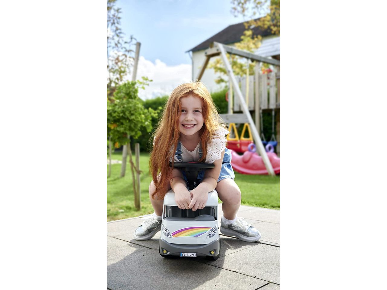 Big tronchesini camper con volante, pneumatici silenziosi, 2-in-1, tetto smontabile, adatto da 2 a 5 anni