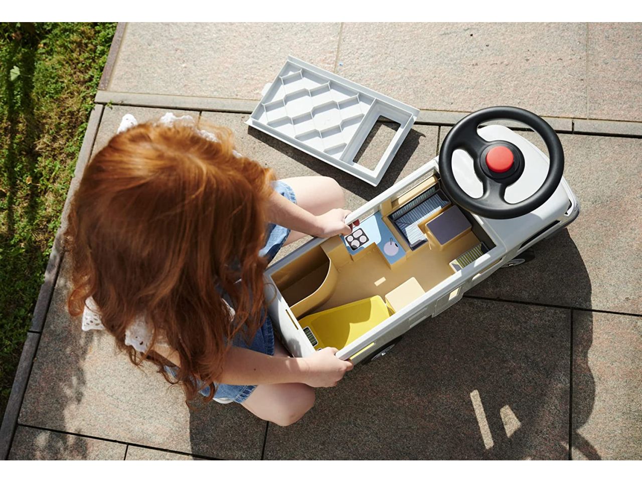 Big tronchesini camper con volante, pneumatici silenziosi, 2-in-1, tetto smontabile, adatto da 2 a 5 anni