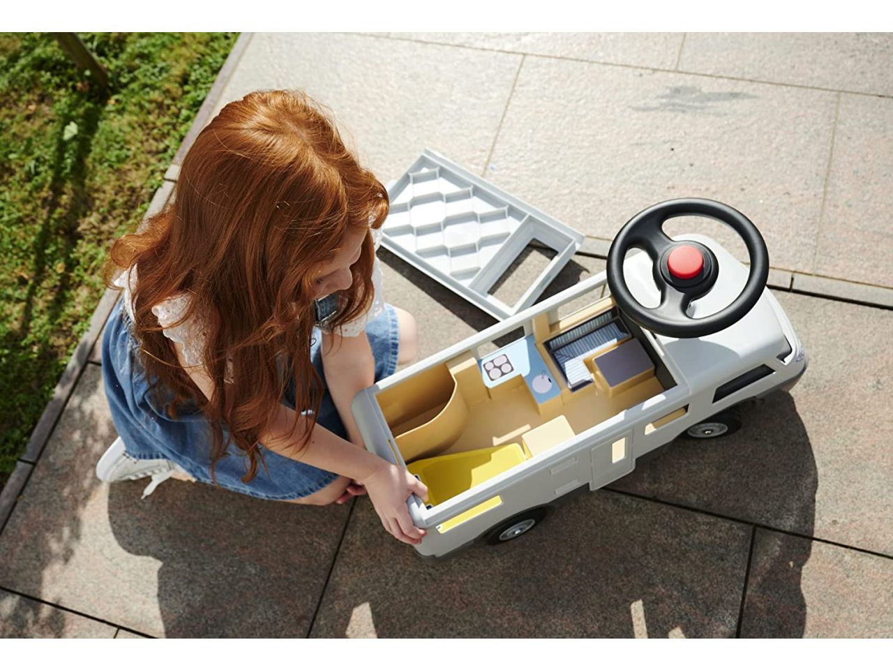 Big tronchesini camper con volante, pneumatici silenziosi, 2-in-1, tetto smontabile, adatto da 2 a 5 anni