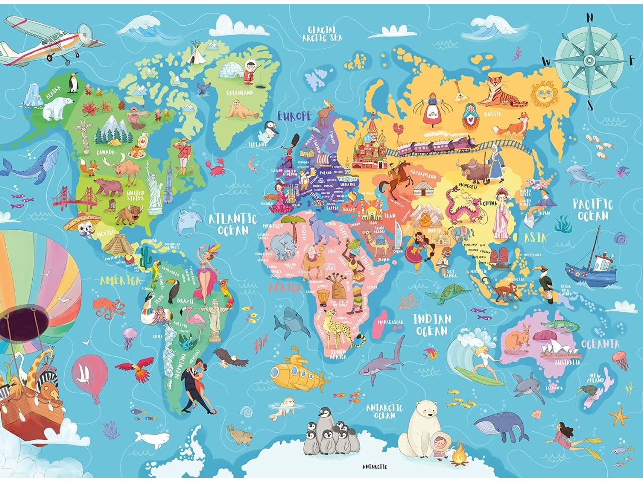 Puzzle Mappa del mondo, 100 Pezzi XXL, Età Raccomandata 6+ Anni - Ravensburger